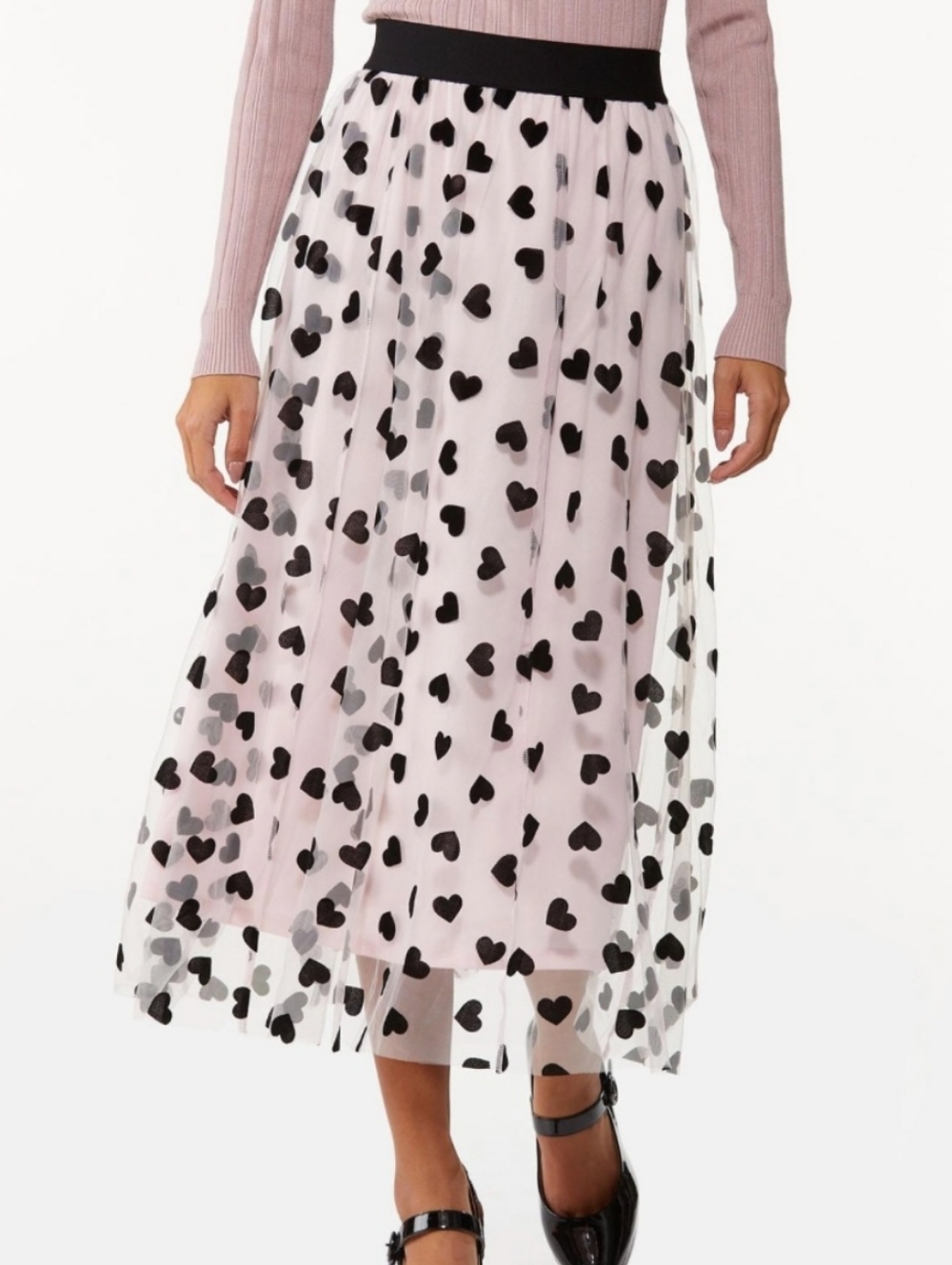 Cato Pleated Pink Heart Print Midi Skirt Medium ❤️❤️
